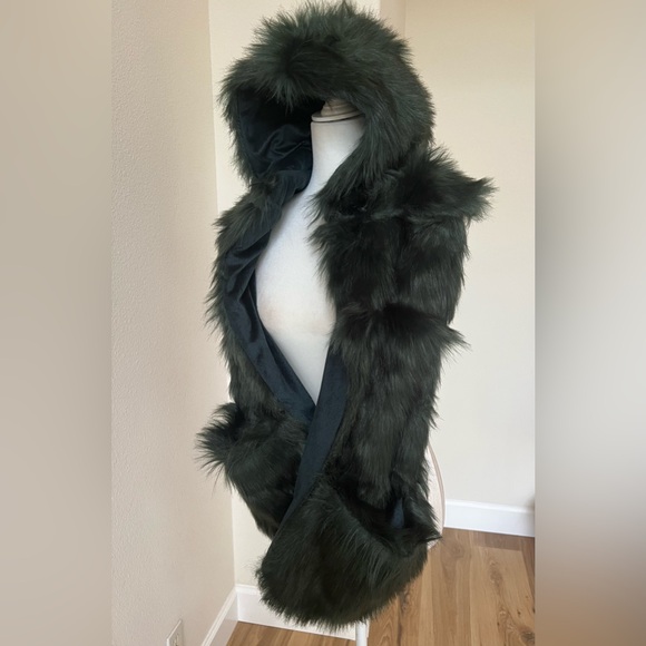 Adrienne Landau Jackets & Blazers - Faux Fur Hooded Scarf w/ Hand Pockets Adrienne Landau EC